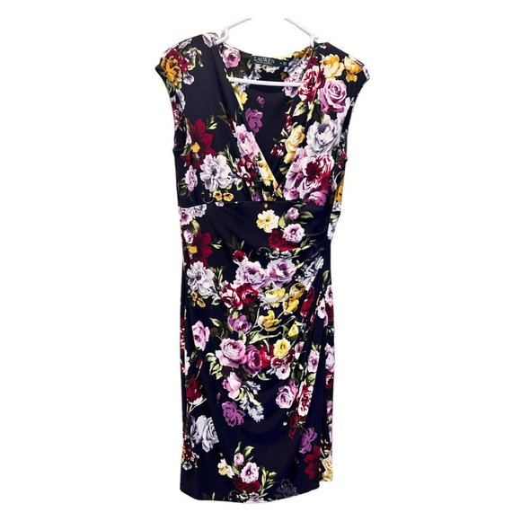Lauren Ralph Lauren Dress Women's Size 10 Sheath Jersey Floral Faux Wrap - Picture 1 of 5